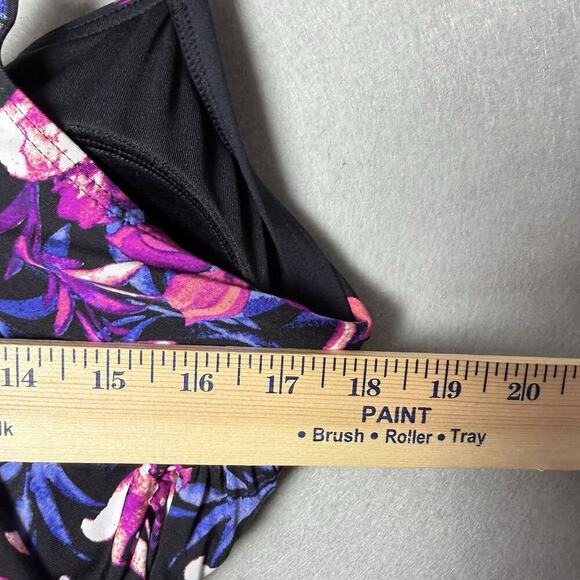 Calvin Klein Floral Print Pink Black One Piece Swimsuit Bathing Suit Size 16 - Picture 12 of 12